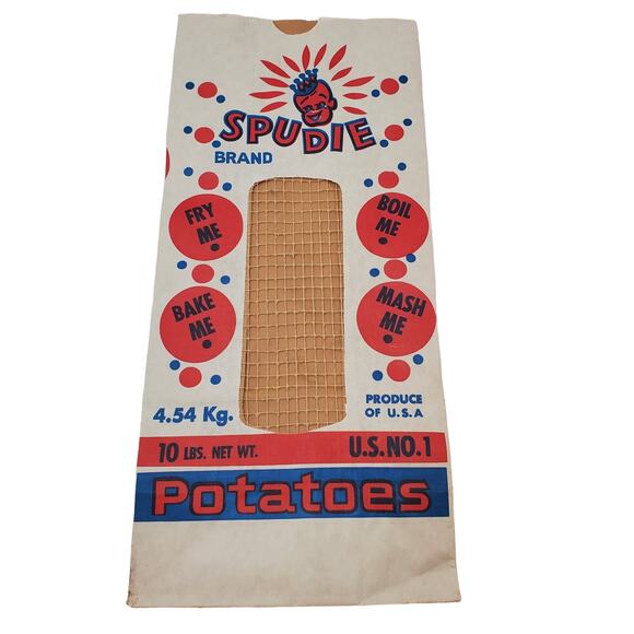 NOS Vtg 1950’S Spudie Potato Sack 10 lbs Paper Bag Advertising USA Printed - Picture 1 of 8